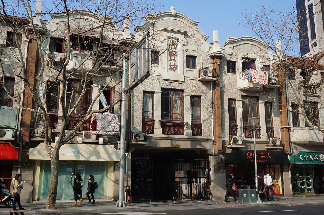 Historic lane houses and street-front shops at Shangxian Fang in Shanghai